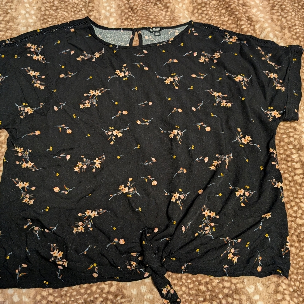 Buffalo David button Floral Tie Waist Blouse With Lace XL - Picture 2 of 3